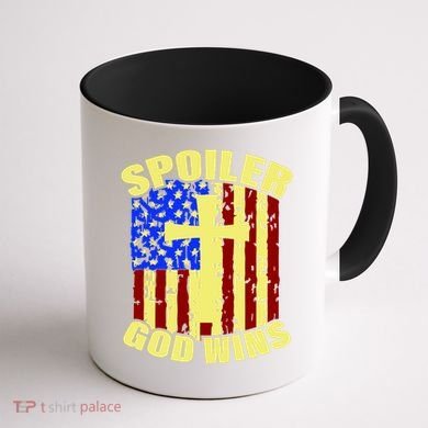 Spoiler God Wins American Flag Coffee Mug back