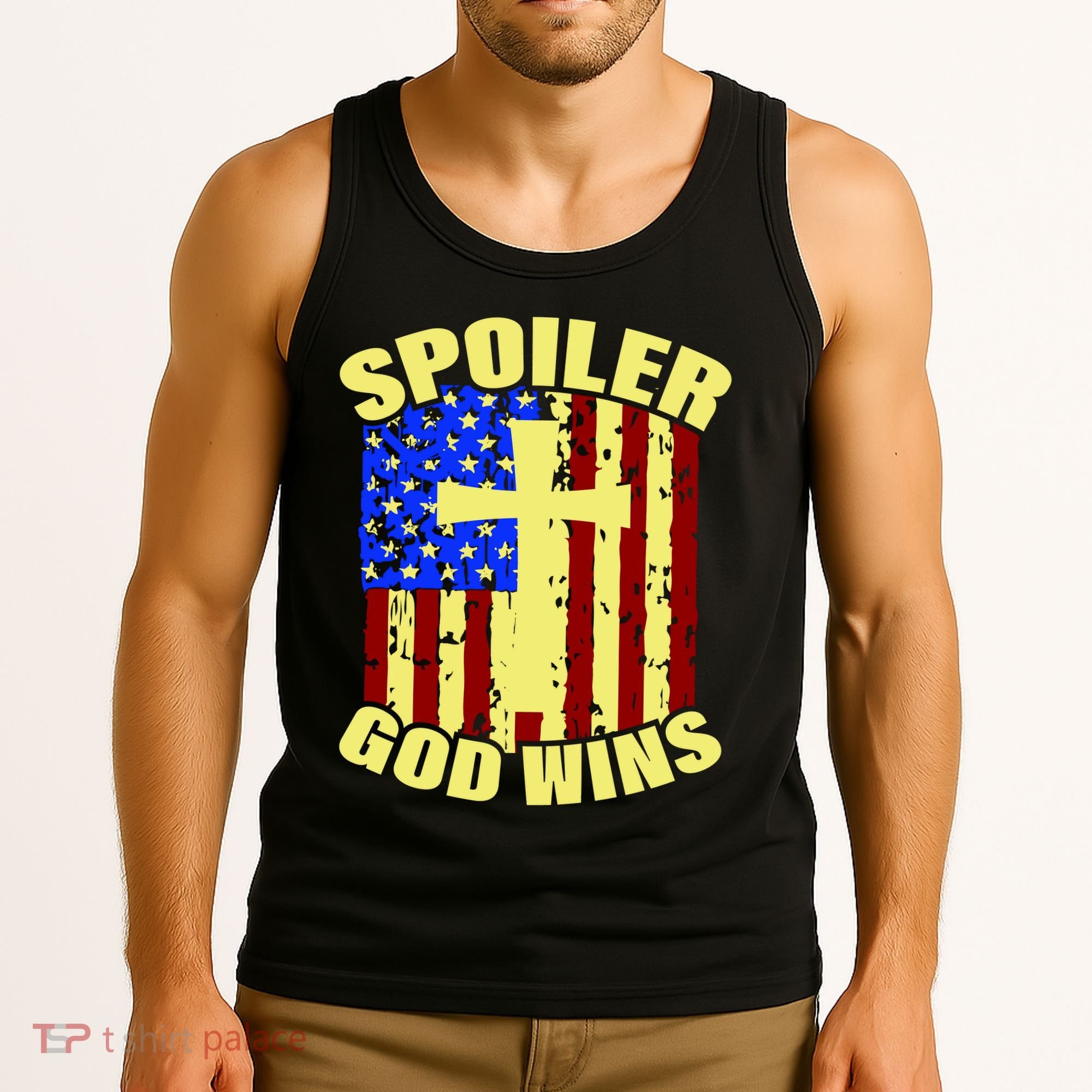 Spoiler God Wins American Flag Tank Top