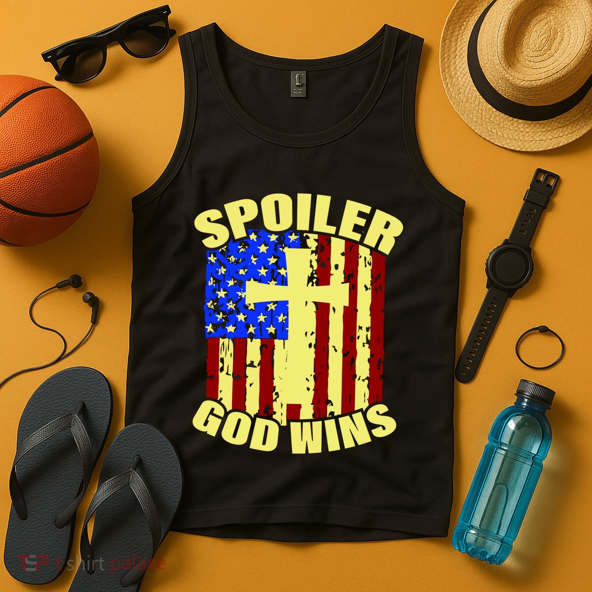 Spoiler God Wins American Flag Tank Top