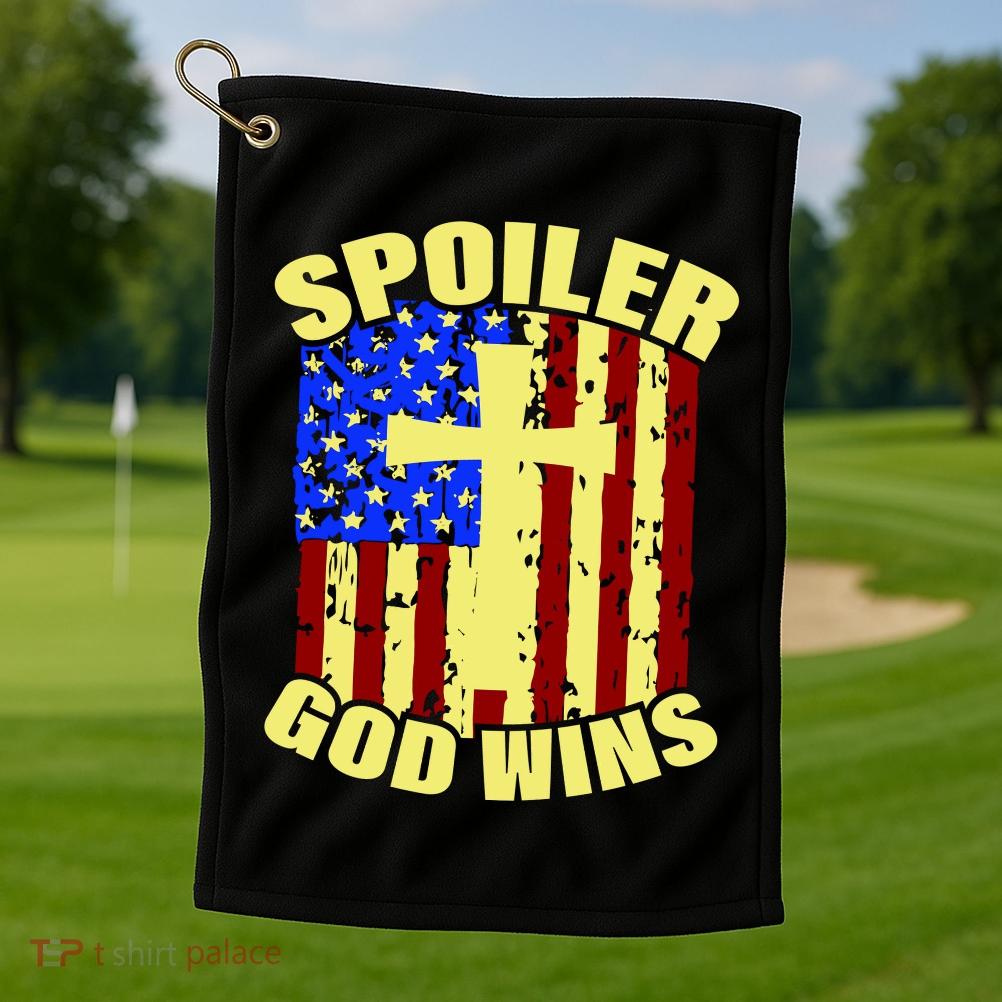 Spoiler God Wins American Flag Golf Towel