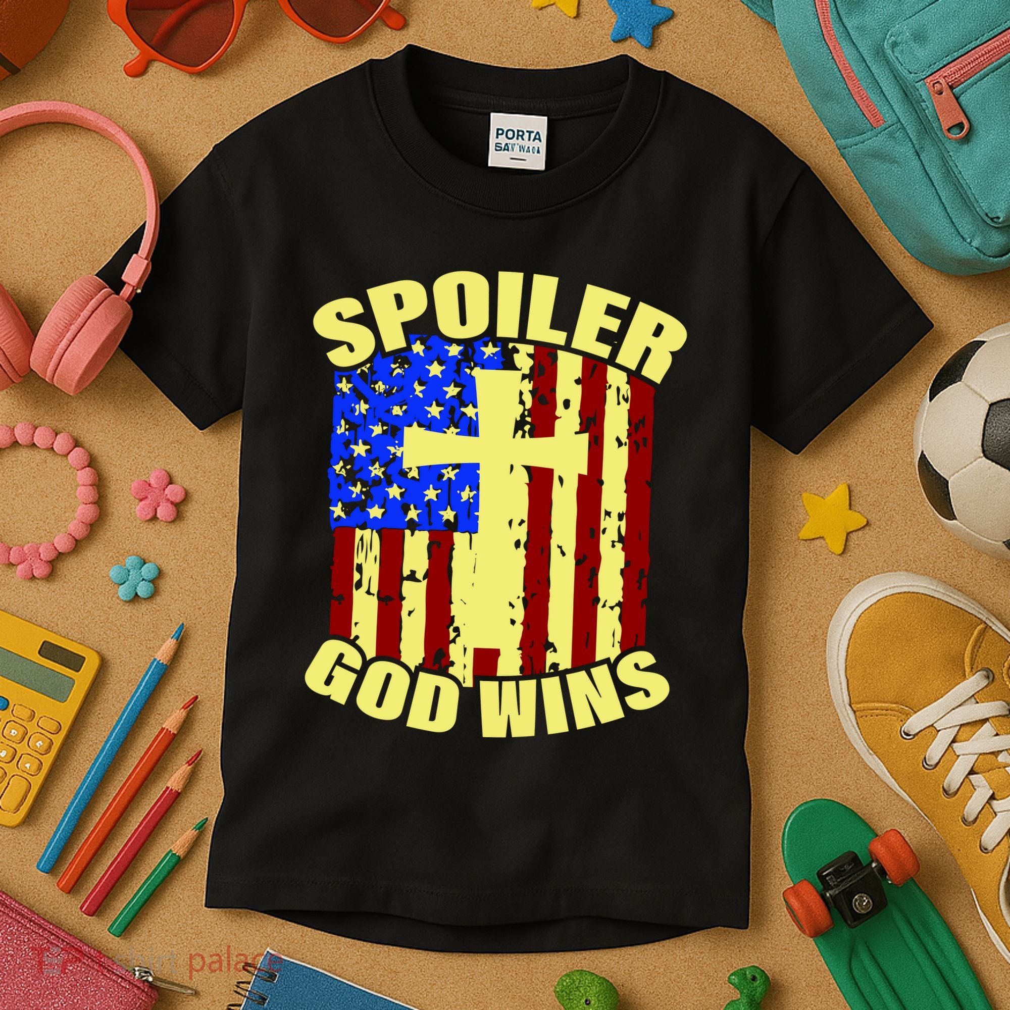 Spoiler God Wins American Flag Kids T-Shirt