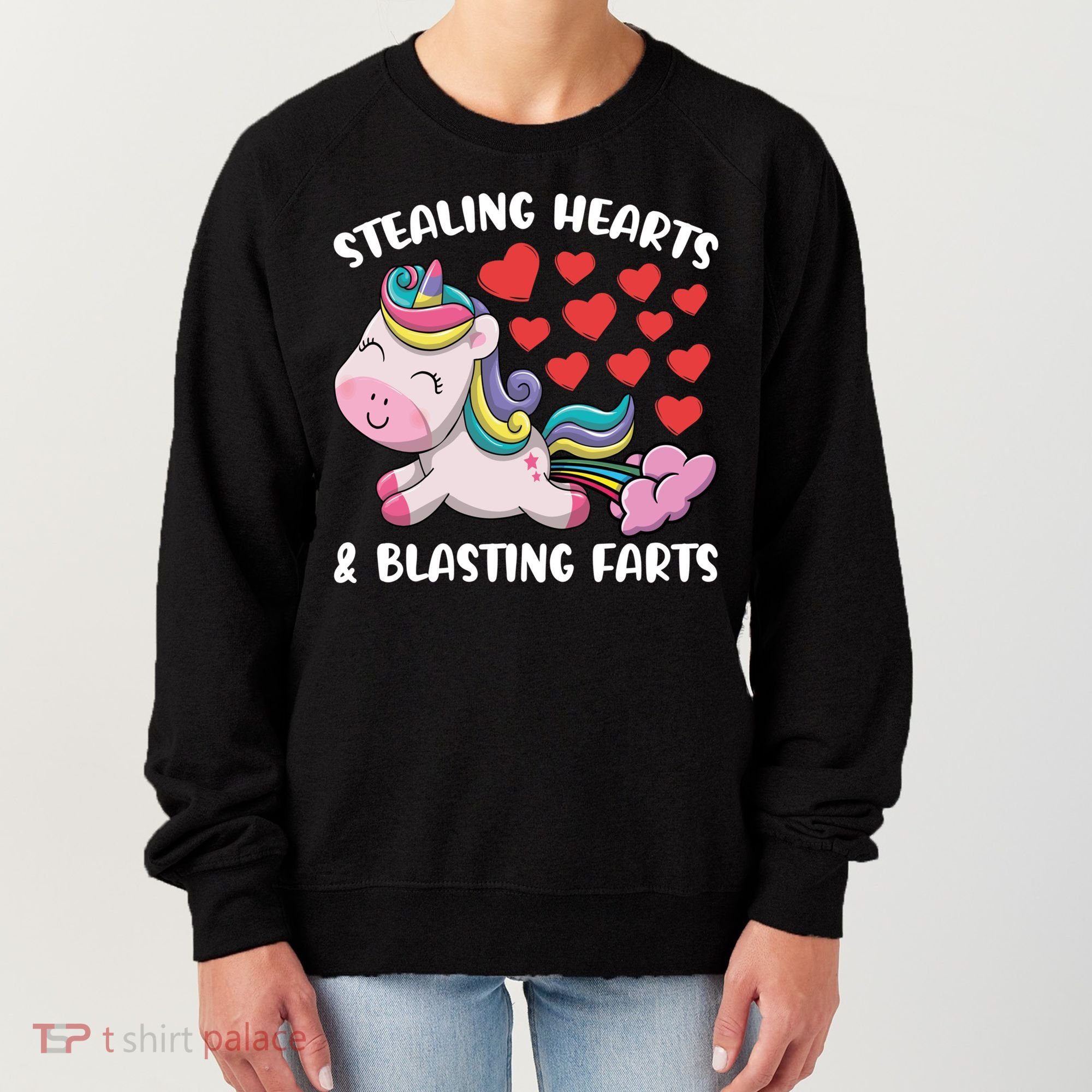 Stealing Hearts And Blasting Farts Valentines Unicorn Gift Women's Sweatshirt