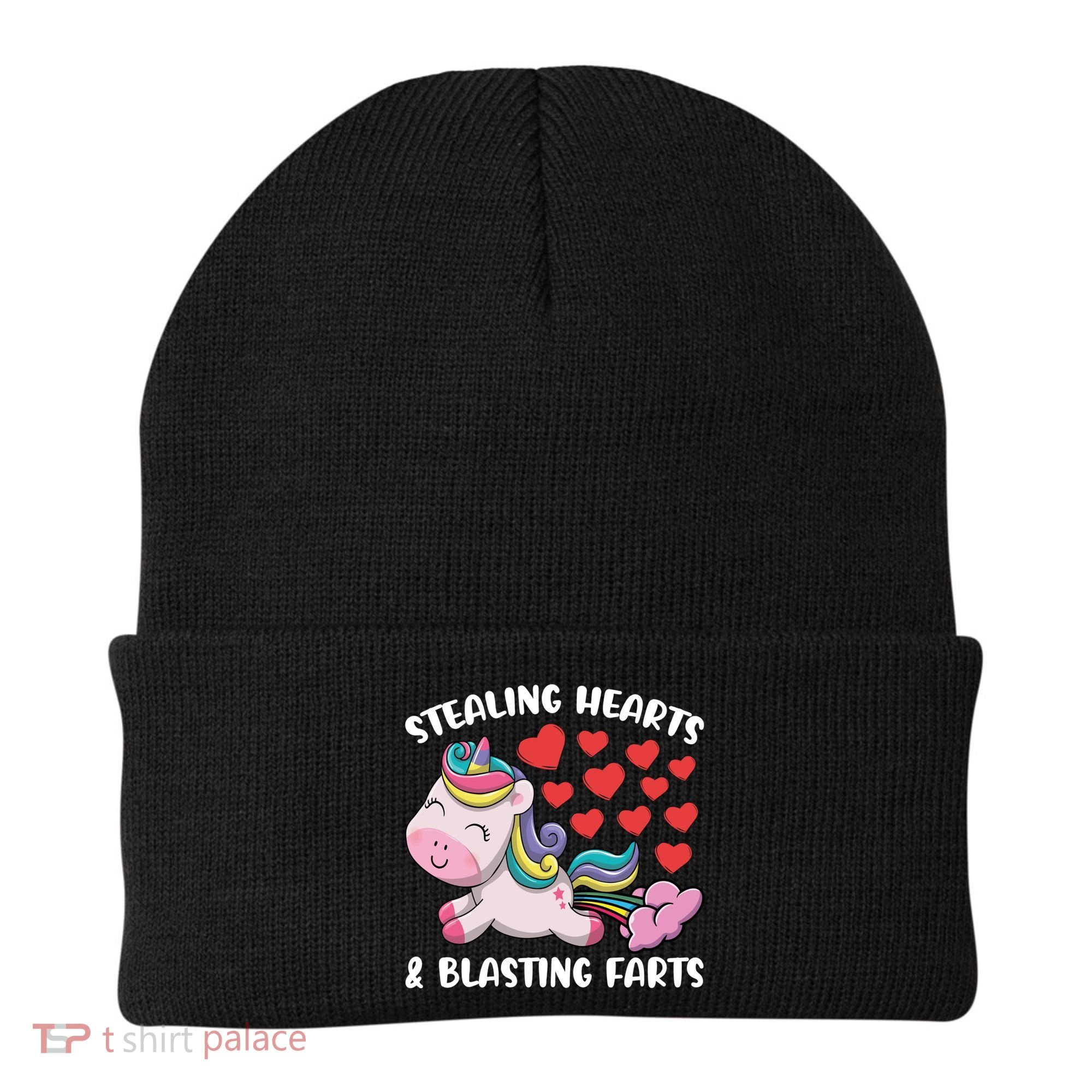 Stealing Hearts And Blasting Farts Valentines Unicorn Gift Beanie