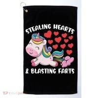 Stealing Hearts And Blasting Farts Valentines Unicorn Gift Golf Towel thumb 0