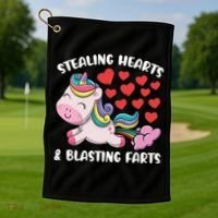 Stealing Hearts And Blasting Farts Valentines Unicorn Gift Golf Towel thumb 1