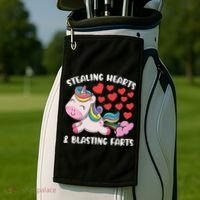 Stealing Hearts And Blasting Farts Valentines Unicorn Gift Golf Towel thumb 2