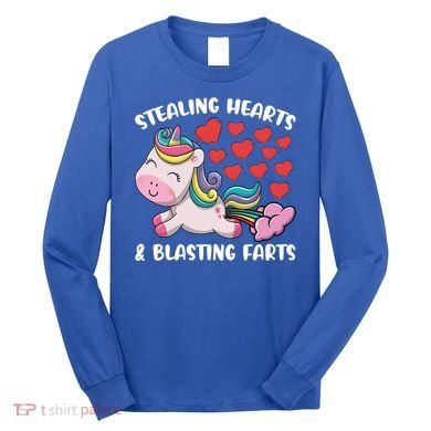 Stealing Hearts And Blasting Farts Valentines Unicorn Gift Long Sleeve Shirt