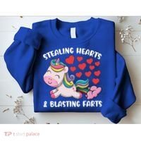 Stealing Hearts And Blasting Farts Valentines Unicorn Gift Sweatshirt thumb 2
