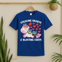Stealing Hearts And Blasting Farts Valentines Unicorn Gift T-Shirt thumb 2