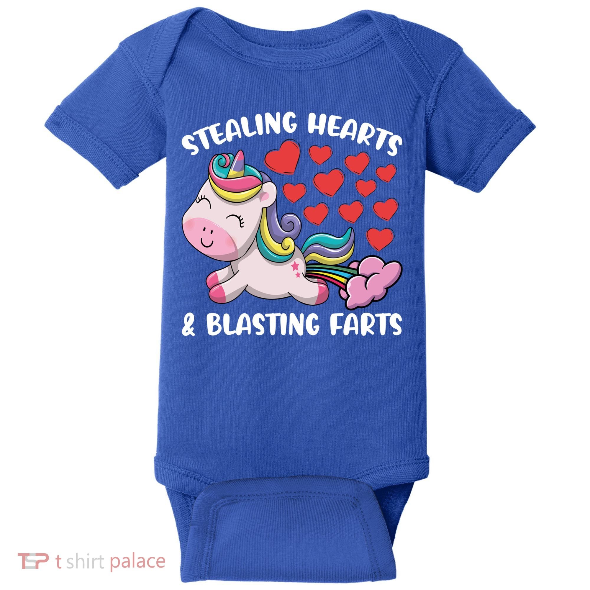 Stealing Hearts And Blasting Farts Valentines Unicorn Gift Baby Bodysuit