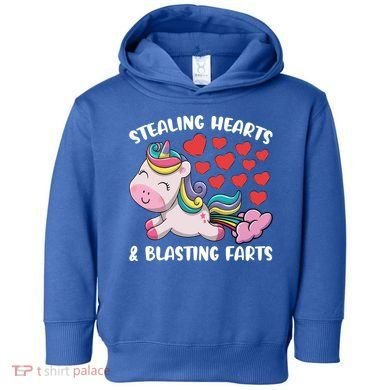 Stealing Hearts And Blasting Farts Valentines Unicorn Gift Toddler Hoodie