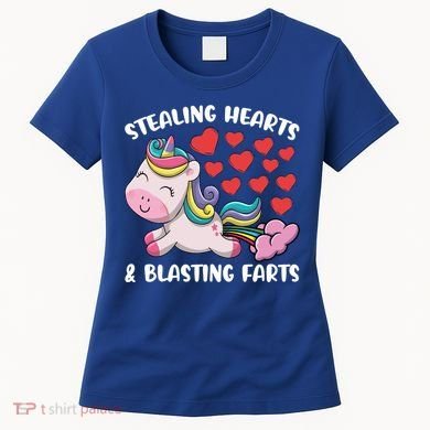 Stealing Hearts And Blasting Farts Valentines Unicorn Gift Women's T-Shirt