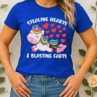 Stealing Hearts And Blasting Farts Valentines Unicorn Gift Women's T-Shirt thumb 2