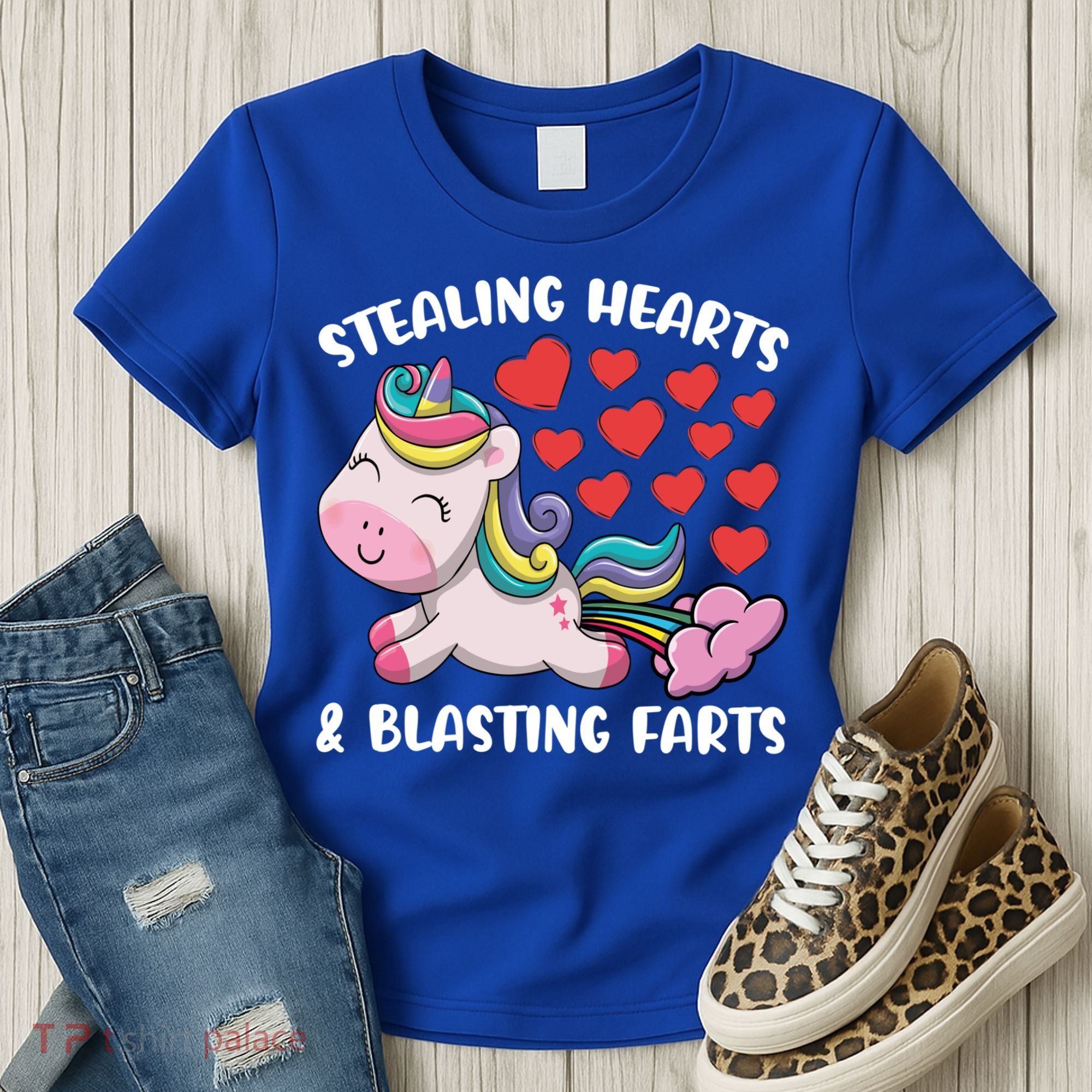Stealing Hearts And Blasting Farts Valentines Unicorn Gift Women's T-Shirt
