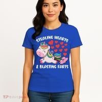 Stealing Hearts And Blasting Farts Valentines Unicorn Gift Women's T-Shirt thumb 4