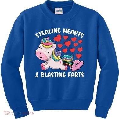 Stealing Hearts And Blasting Farts Valentines Unicorn Gift Kids Sweatshirt