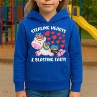Stealing Hearts And Blasting Farts Valentines Unicorn Gift Kids Hoodie thumb 3