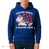 Stealing Hearts And Blasting Farts Valentines Unicorn Gift Kids Hoodie thumb 4