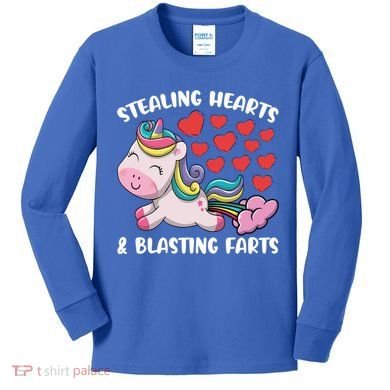 Stealing Hearts And Blasting Farts Valentines Unicorn Gift Kids Long Sleeve Shirt