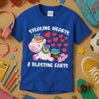 Stealing Hearts And Blasting Farts Valentines Unicorn Gift Kids T-Shirt thumb 3