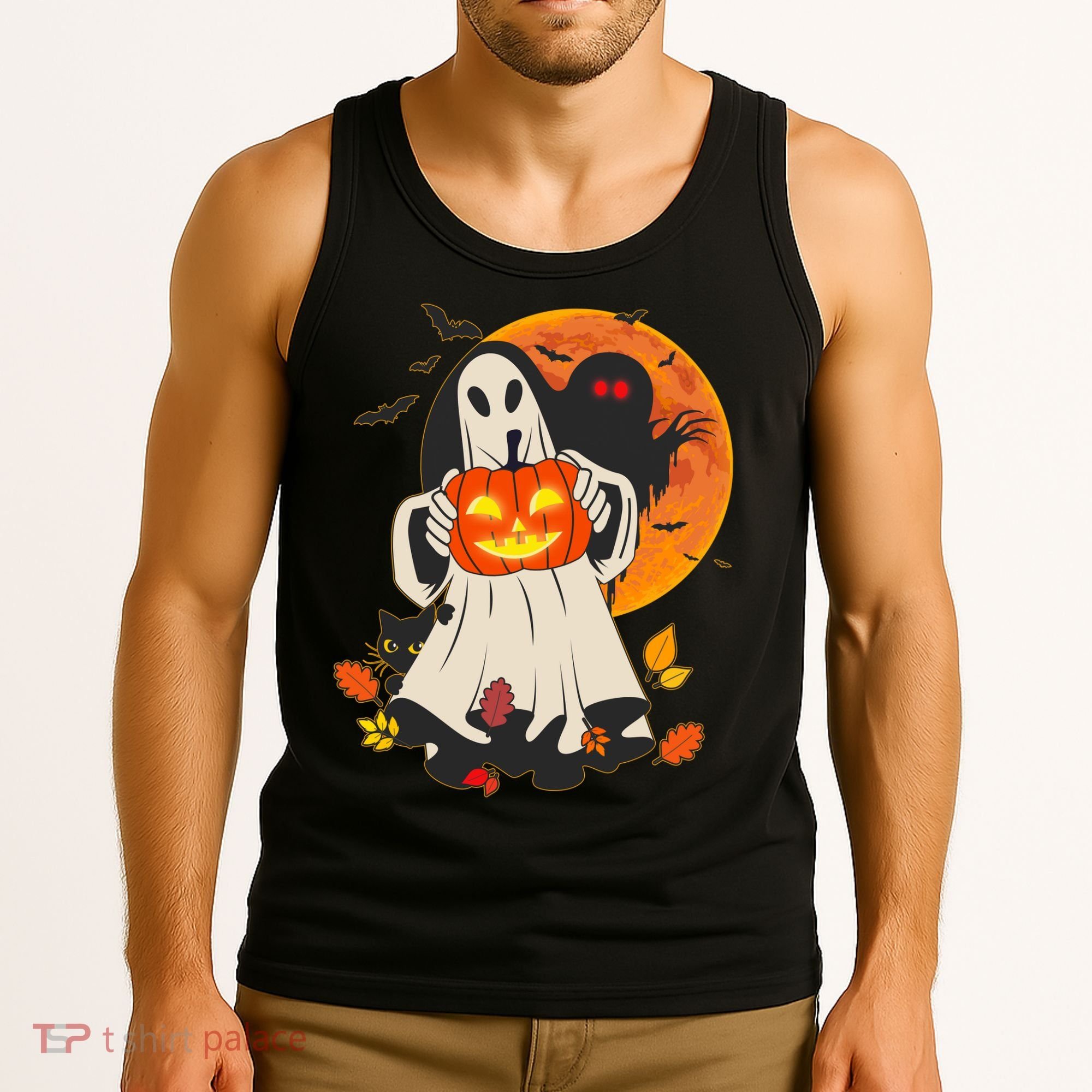 Spooky Halloween Autumn Ghost Jackolantern Tank Top