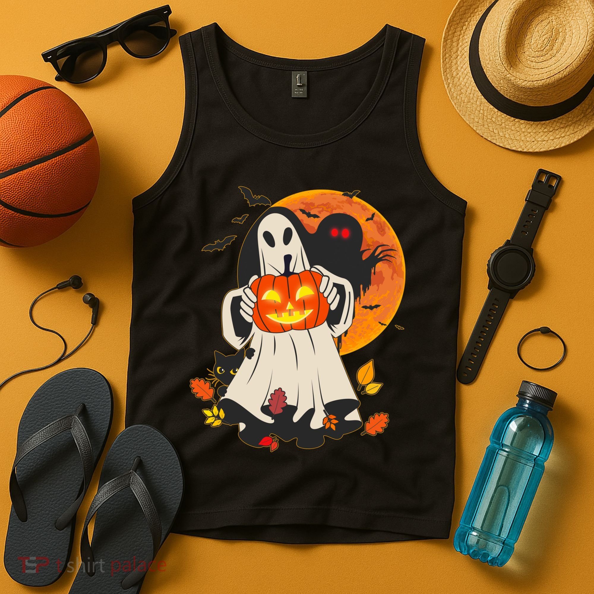 Spooky Halloween Autumn Ghost Jackolantern Tank Top