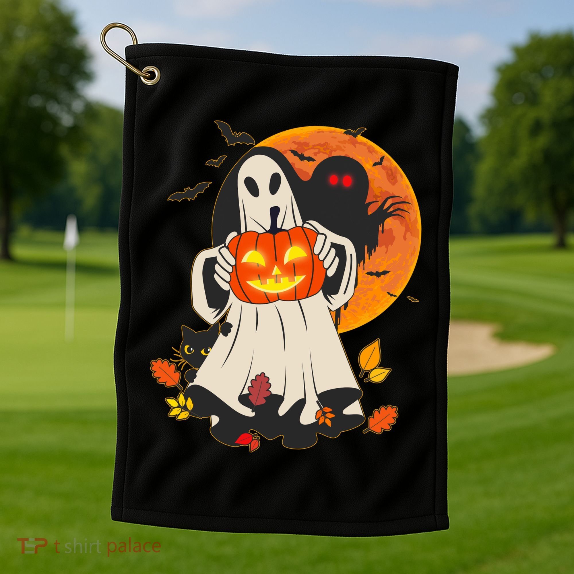 Spooky Halloween Autumn Ghost Jackolantern Golf Towel
