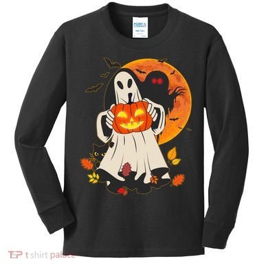 Spooky Halloween Autumn Ghost Jackolantern Kids Long Sleeve Shirt