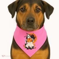 Spooky Halloween Autumn Ghost Jackolantern USA-Made Doggie Bandana thumb 1