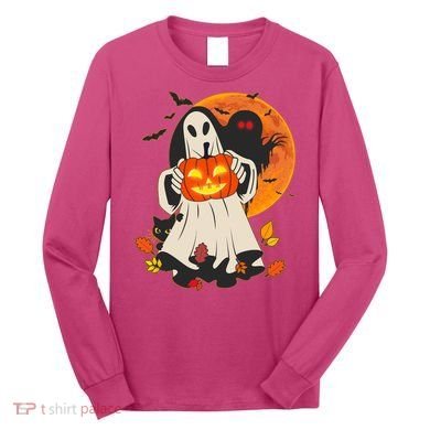Spooky Halloween Autumn Ghost Jackolantern Long Sleeve Shirt