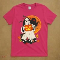 Spooky Halloween Autumn Ghost Jackolantern T-Shirt thumb 5