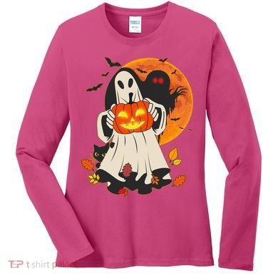 Spooky Halloween Autumn Ghost Jackolantern Women's Long Sleeve Shirt