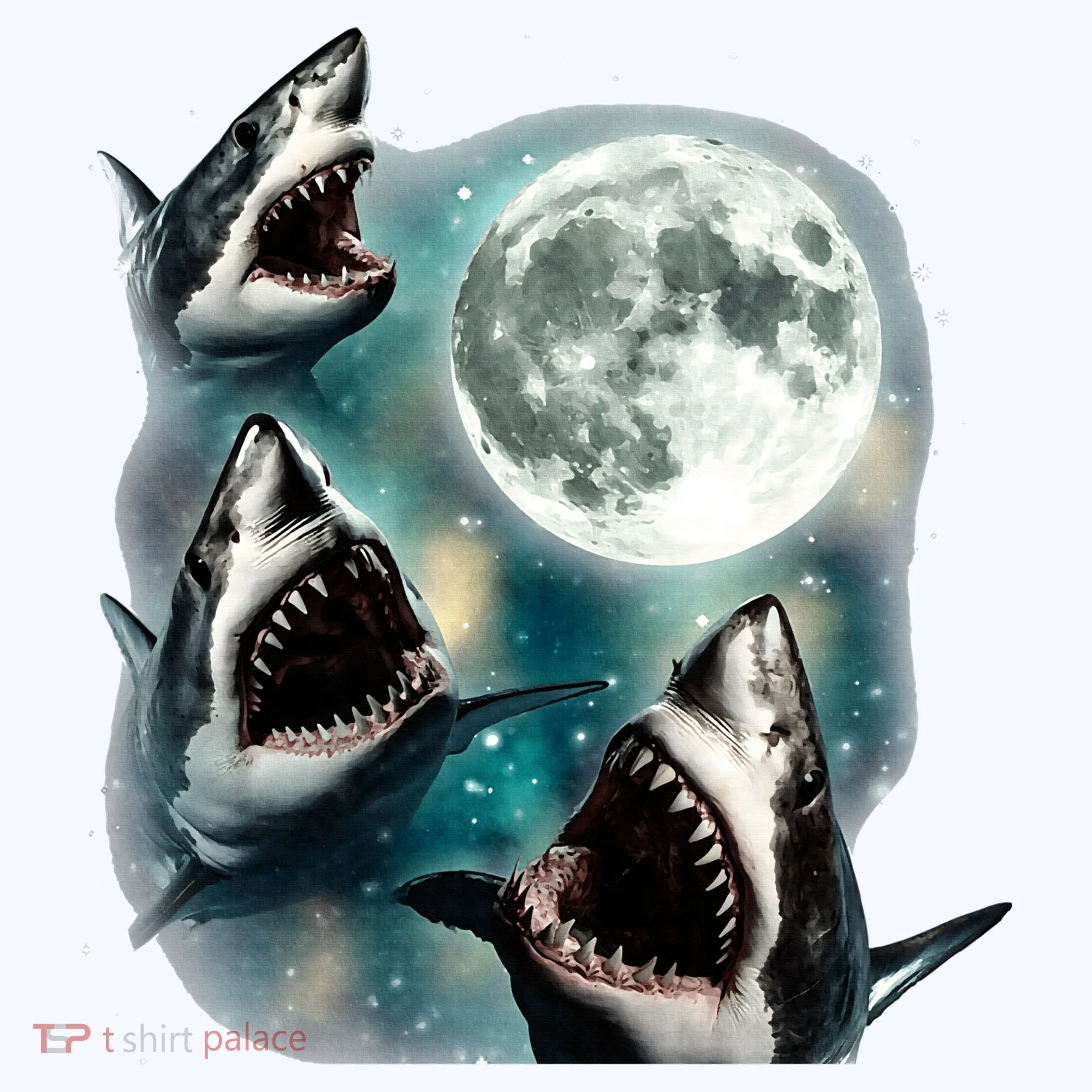 Sharks Howling At Moon Cosmic Space Doggie Tank
