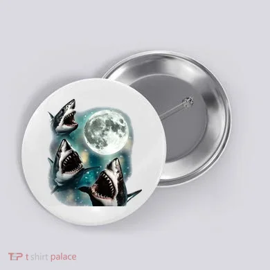 Sharks Howling At Moon Cosmic Space Button