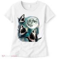 Sharks Howling At Moon Cosmic Space Women's T-Shirt thumb 0