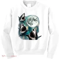 Sharks Howling At Moon Cosmic Space Kids Sweatshirt thumb 0