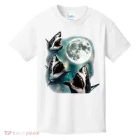 Sharks Howling At Moon Cosmic Space Kids T-Shirt thumb 0