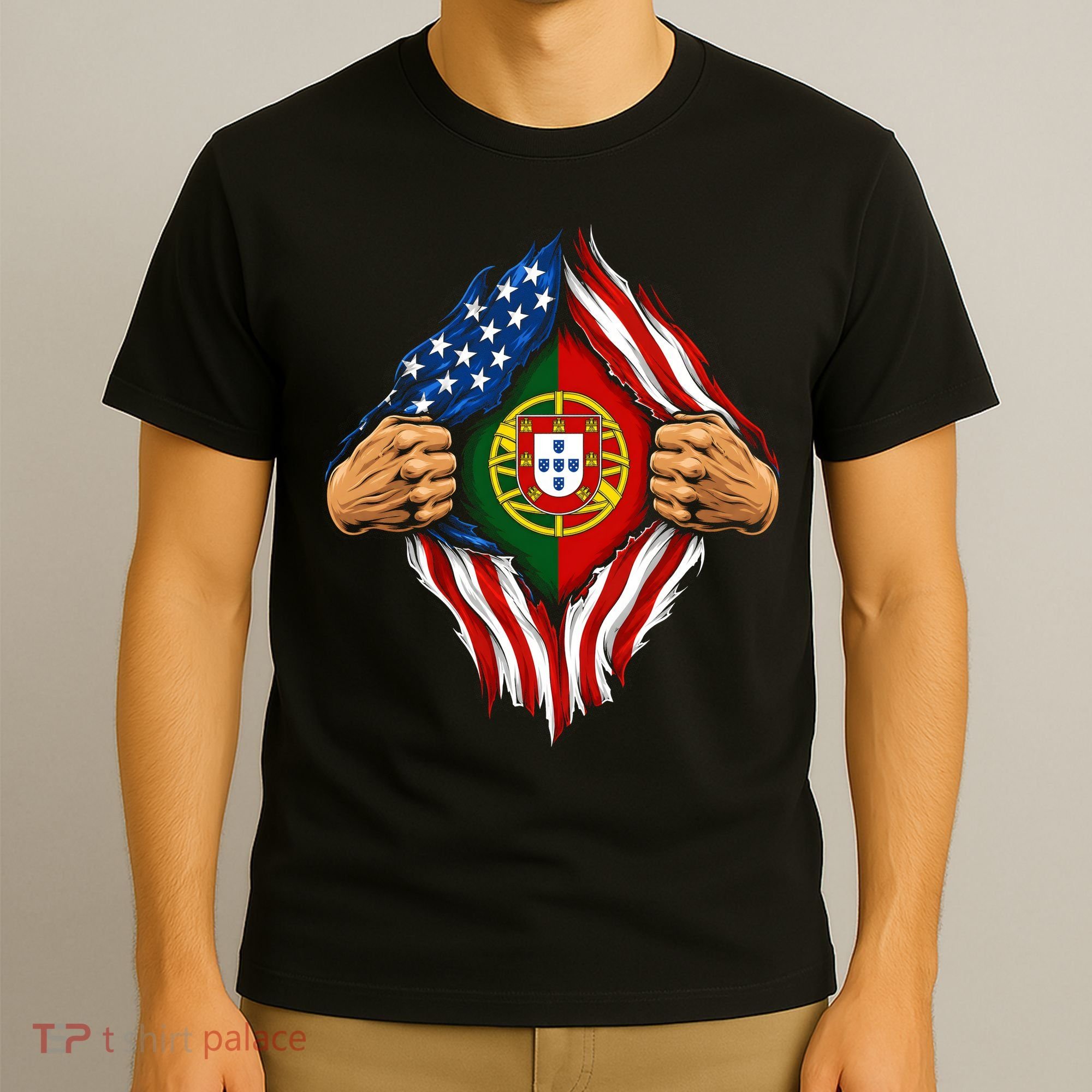 Super Hero American Portuguese Pride Combo Flag T-Shirt