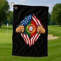 Super Hero American Portuguese Pride Combo Flag Golf Towel thumb 1