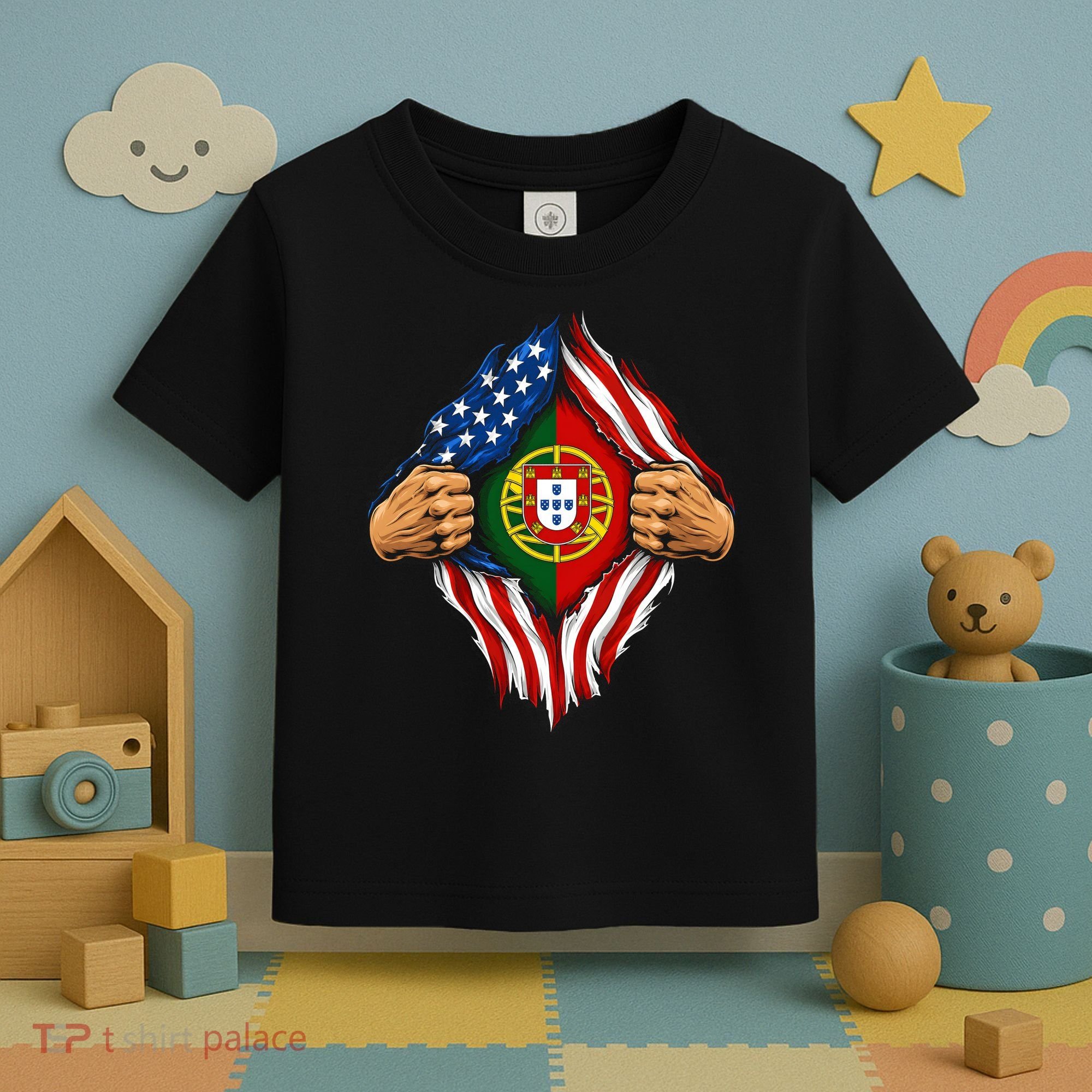 Super Hero American Portuguese Pride Combo Flag Toddler T-Shirt