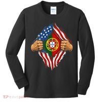 Super Hero American Portuguese Pride Combo Flag Kids Long Sleeve Shirt thumb 0
