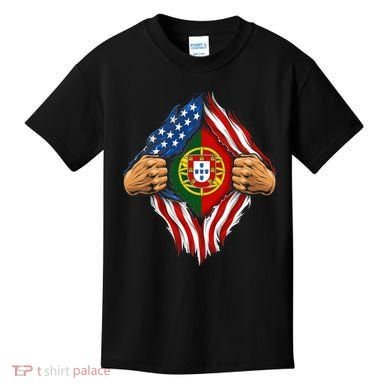 Super Hero American Portuguese Pride Combo Flag Kids T-Shirt
