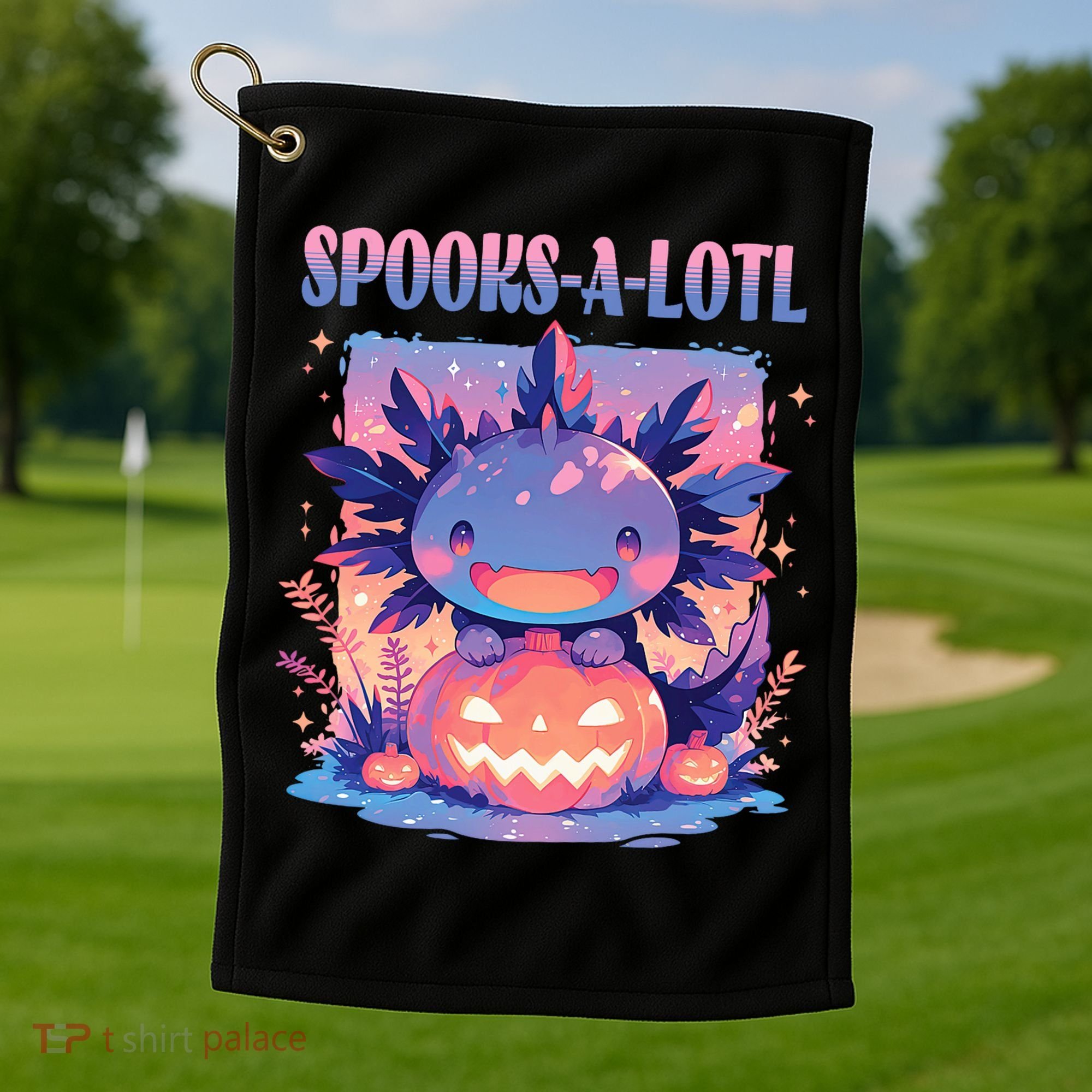 Spooks-A-Lotl Halloween Axolotl Golf Towel