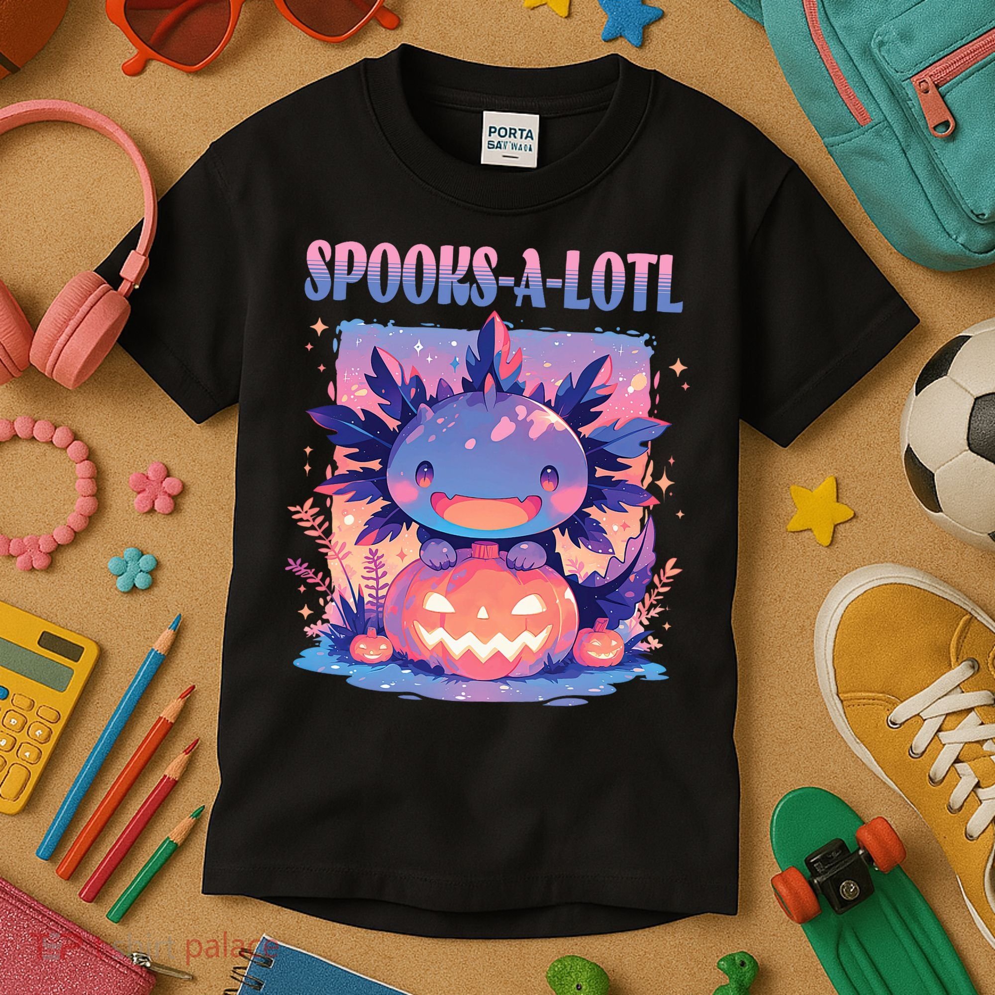 Spooks-A-Lotl Halloween Axolotl Kids T-Shirt