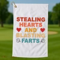 Stealing Hearts And Blasting Farts Funny Valentines Day Golf Towel thumb 1