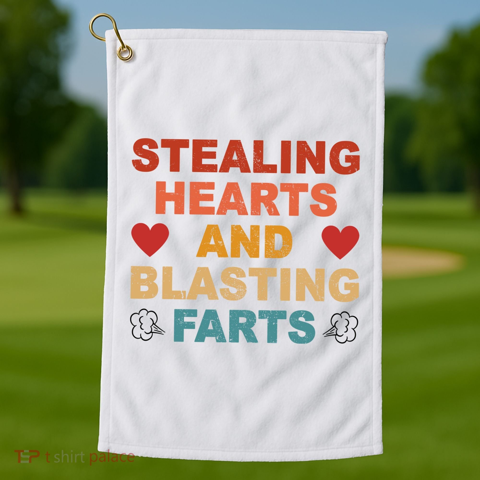 Stealing Hearts And Blasting Farts Funny Valentines Day Golf Towel