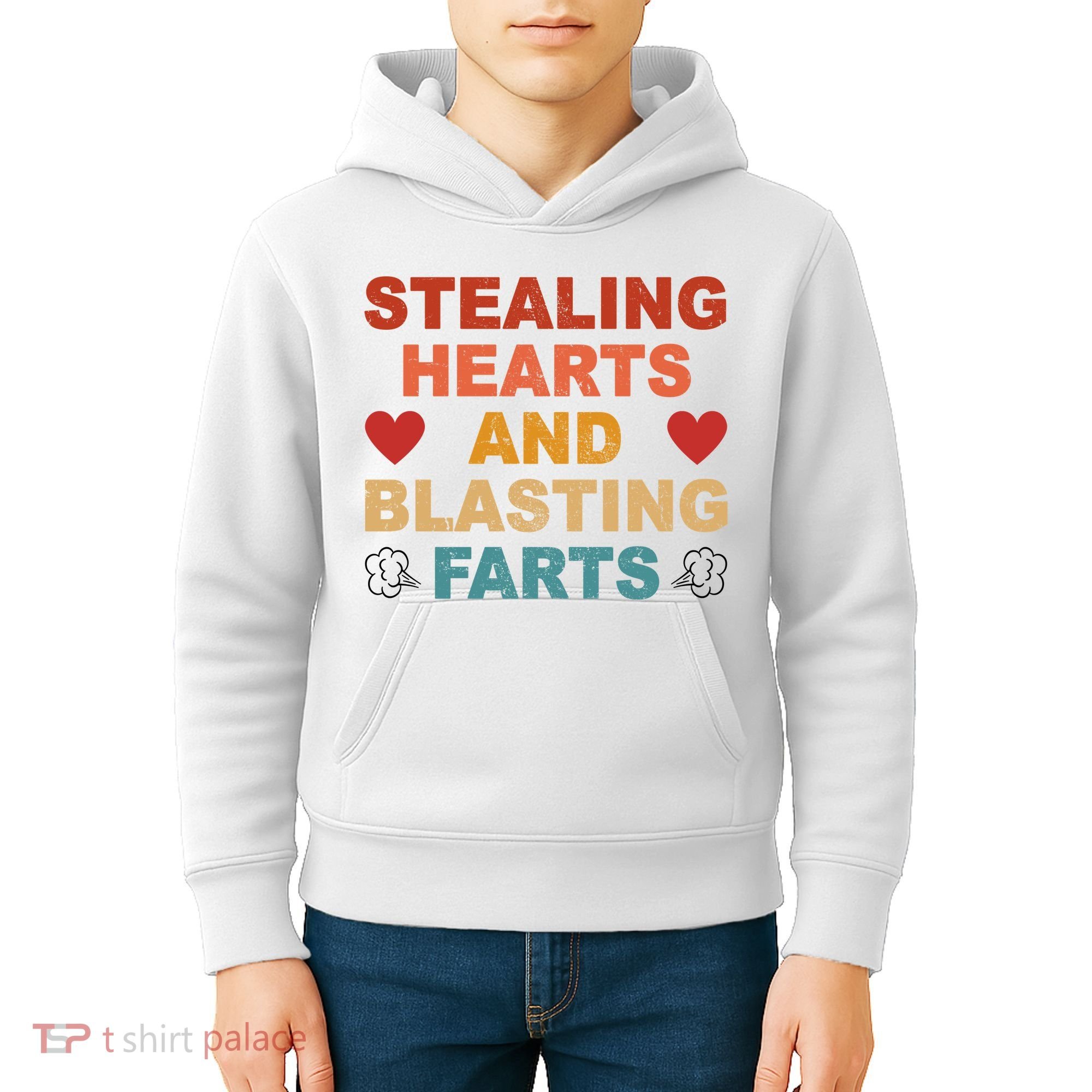Stealing Hearts And Blasting Farts Funny Valentines Day Kids Hoodie