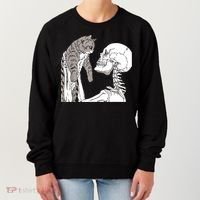 Skeleton Holding A Cat Shirt Lazy Halloween Costume Skull Women's Sweatshirt thumb 0