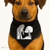 Skeleton Holding A Cat Shirt Lazy Halloween Costume Skull USA-Made Doggie Bandana thumb 1