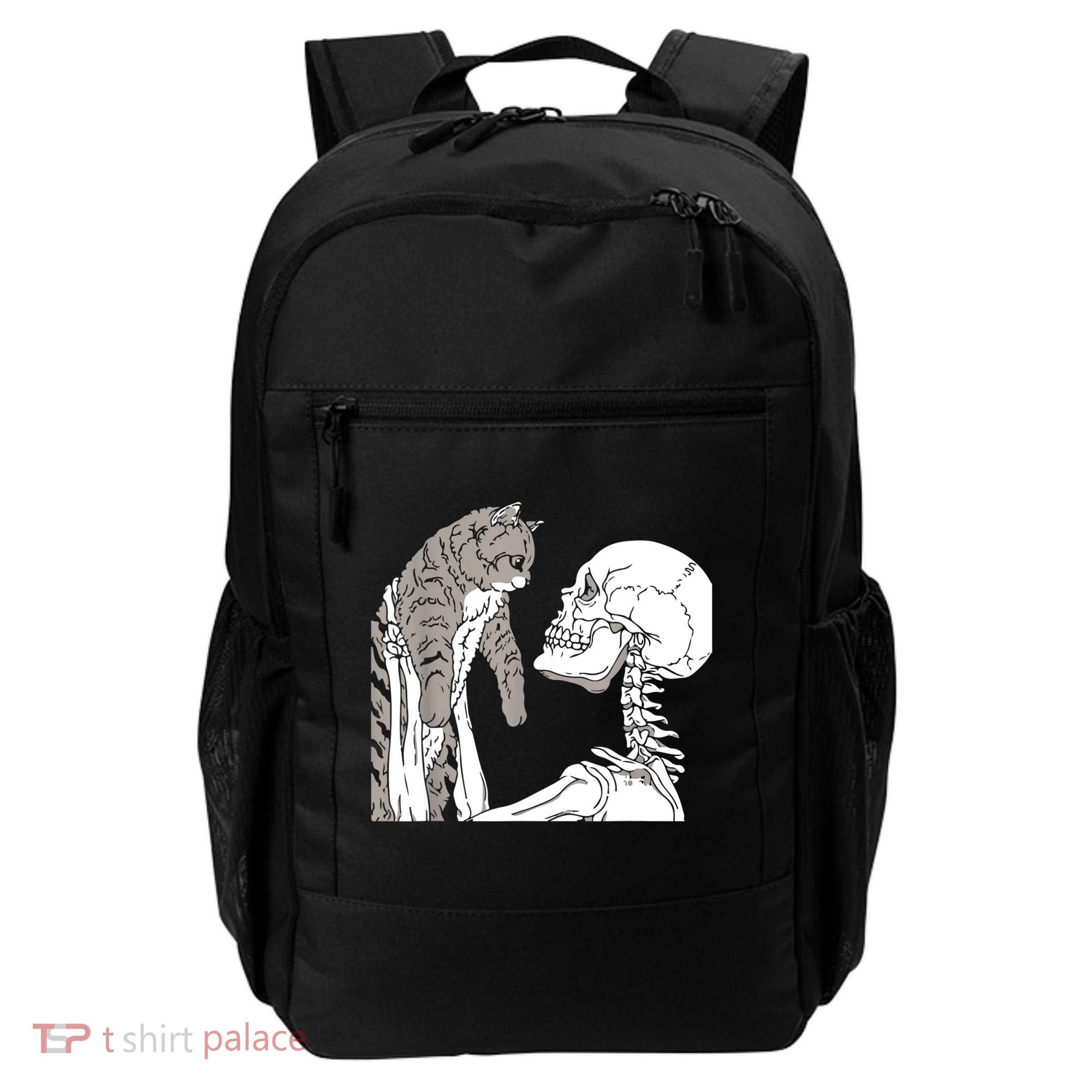 Skeleton Holding A Cat Shirt Lazy Halloween Costume Skull Backpack